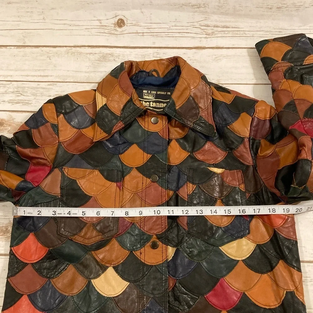 Vintage 1970’s Patchwork Fish Scale Leather Shirt Jacket Medium - Picture 2 of 15